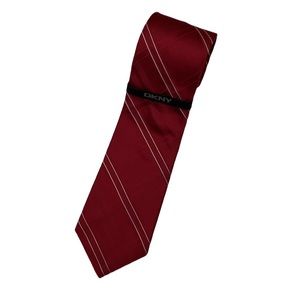 Vintage NWT DKNY Silk Tie Red Diagonal Stripe Made in USA
